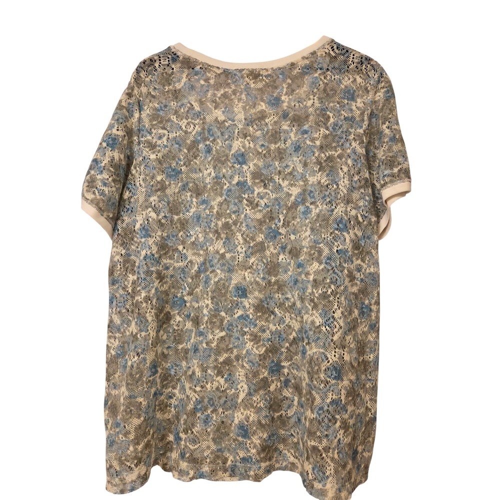 Ruff Hewn 2X‎ Blue Floral Lace Knit Short Sleeve Women's Top Shirt